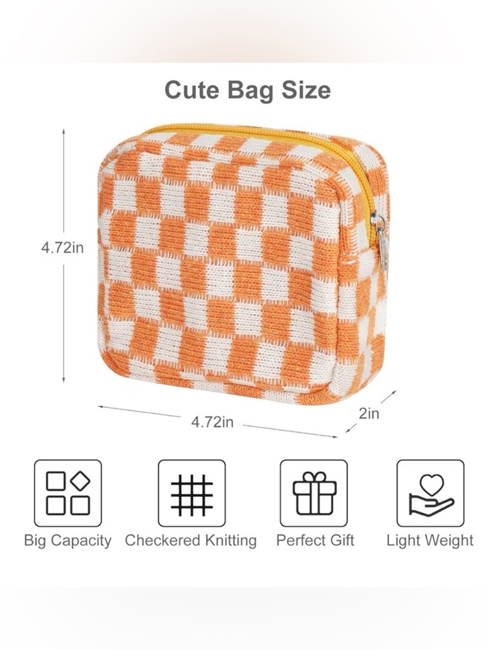 5/$25 Orange & White Checkered Knit Cosmetic Pouch